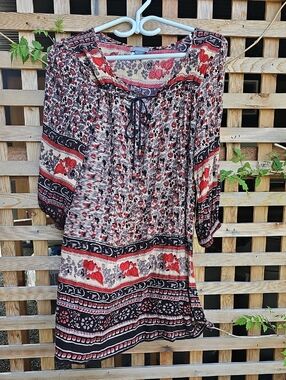 Angie Red & Black Floral Boho Tunic